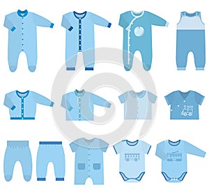 Vector icons of baby clothes for boys.