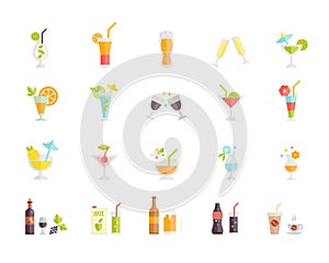 Vector icons of cocktails and drinks