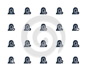 Vector Icons of Female User Avatars for Web Account. Glyph Style