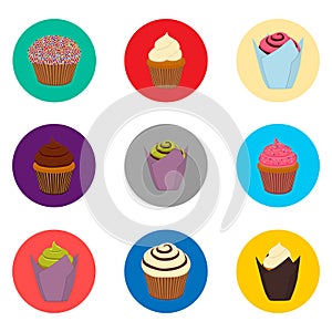 Vector icons illustration logo from set symbols for sweet cupcake