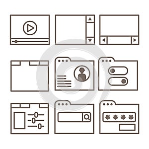 Vector icons of interface screens or software windows