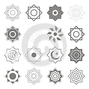Vector icons with Islamic symbols Islamic stars Rub el Hizb
