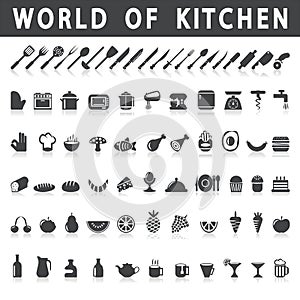 Vector icons of kitchen and food