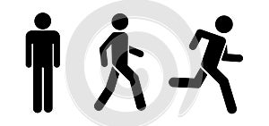 Vector icons of Man stands, walking and running set . People symbol