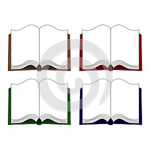 Vector icons with open books in a flat style. Study and knowledge, library and education, science and literature.