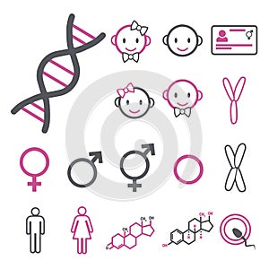 Vector icon set for creating infographics related to gender, transgender and Intersex like DNA, chromosomes, male and female horm photo