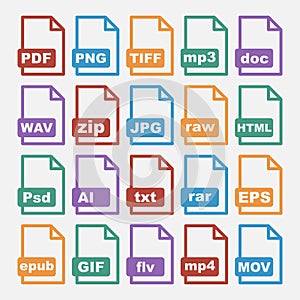 Vector icons set of digital file formats photo