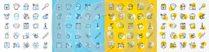 Vector icons set of Dirty spot, Washing cloth and Wash hands line icons. For web app. Vector