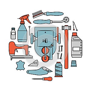 Vector icons set of furrier`s tools.