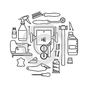 Vector icons set of furrier`s tools