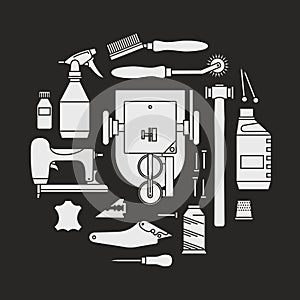 Vector icons set of furrier`s tools