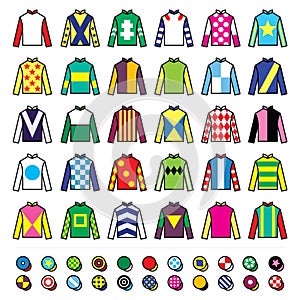 Vector icons set - horse racing jockey uniform designs isolated on white