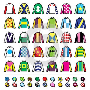 Vector icons set - horse racing jockey uniform designs isolated on white photo