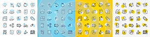 Vector icons set of Tax documents, Coffeepot and Fireworks line icons. For web app. Vector