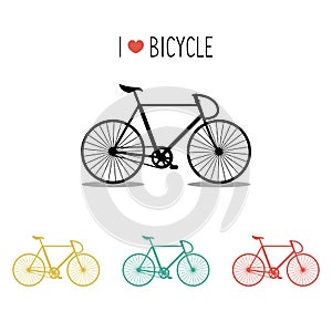 Vector icons set of urban hipster bike in trendy flat style with text I Love Bicycle.
