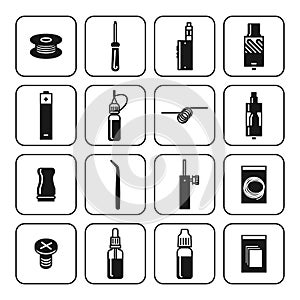 Vector icons set of vaporizer and accessories