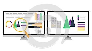 Vector icons and signs for the management and marketing concept of infographic of big data analysis and financial business