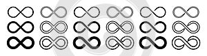 Vector icons, symbols of loop and infinity. Logo, line abstract sign of endless, infinite, limitless and eternity. Graphic mobius