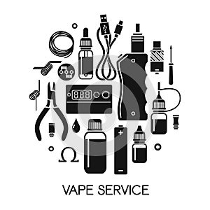 Vector icons of vape and accessories