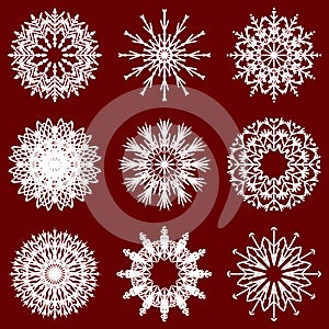 Vector icy abstract crystal snow flakes