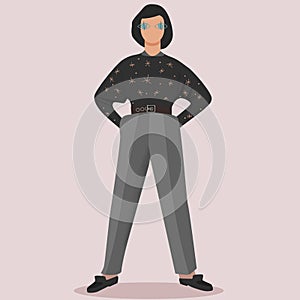 Vector illistration with women or girl. Old fashion. Feminists.