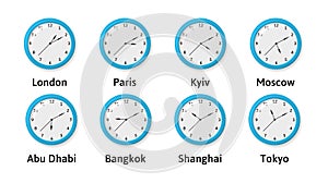 Vector illlustration of Time Zone Wall Clocks.