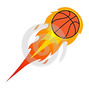 Vector illstration of basketball ball in fire. Flat design. Isolated.