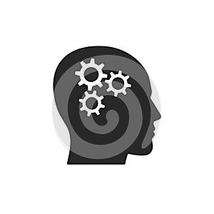 Vector illstration of head with gears icon. Flat design. Isolated.