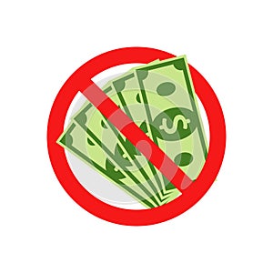 Vector illstration of no cash icon. Flat design. Isolated.