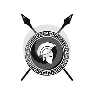 Vector illstration of spartan helmet and shield logo on white background.