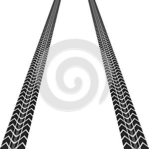 Vector illstration of textured tire track on white background. Isolated.