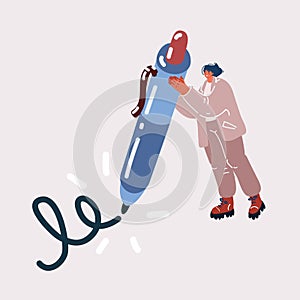 Vector illuatration of woman holding big pen and writing