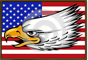 Vector illustation American eagle against USA flag and white background.