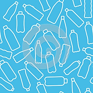 Vector illustation seamless pattern with isolated icons of plactic and glass bottles. World ocean pollution.