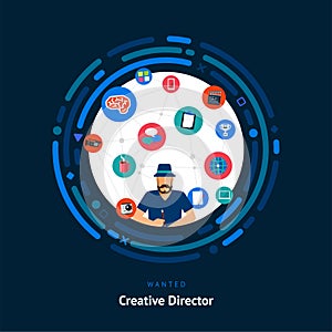 Vector illustrate flat design concept creative director. creative idea skill for get job or success people.