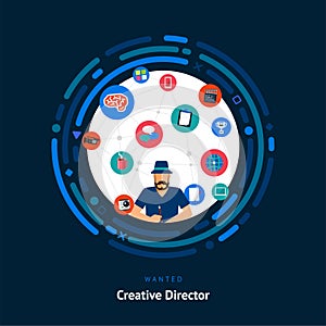 Vector illustrate flat design concept creative director. creative idea skill for get job or success people. photo