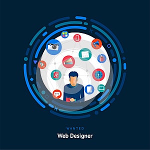 Vector illustrate flat design concept creative director. creative idea skill for get job or success people. photo
