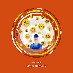 Vector illustrate flat design concept motor mechanician skill. photo