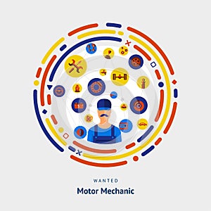 Vector illustrate flat design concept motor mechanician skill. photo