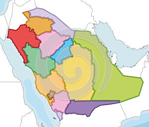 Vector illustrated blank map of Saudi Arabia with provinces and administrative divisions, and neighbouring countries photo