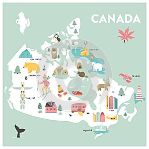Vector illustrated cartoon map of Canada