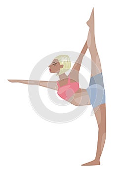 Vector illustrated poster template with blonde girl doing yoga exercises, good for yoga studio