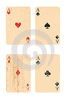 Vector illustratiom of Ace of heart, Ace of club, Ace of diamond and Ace of spades with grungy and stain effect. photo