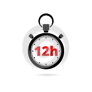 Vector illustration of 12h stopwatch icon on white background