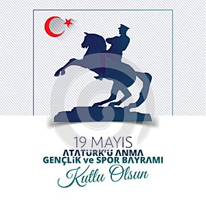 Vector illustration 19 mayis Ataturk`u Anma, Genclik ve Spor Bayramiz , translation: 19 may Commemoration of Ataturk, Youth and Sp