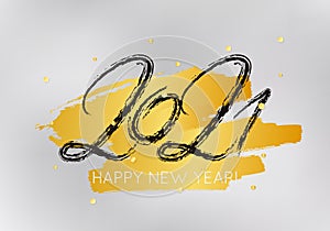 Vector Illustration 2021 HAPPY NEW YEAR hand drawn text lettering. Typography poster, banner, greeting card for print, template