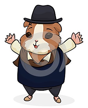 Cute Guinea Pig with Traditional Pastuso`s Clothes ready for Carnival, Vector Illustration photo