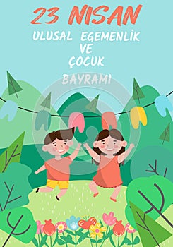 Vector illustration for 23 April National Sovereignty and Children's Day in Turkey. Translation in turkish language: 23