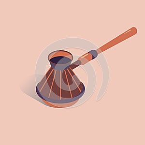 Vector illustration with 3D coffee cezve. Coffee maker in isometric flat style