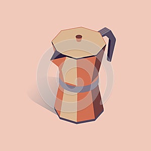 Vector illustration with 3D coffee moka pot. Coffee container in isometric flat style